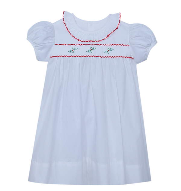 White Rudi Dress- Christmas Hollies