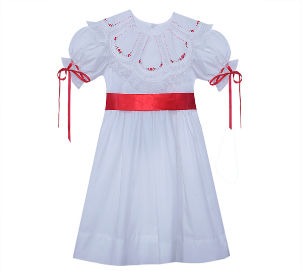 Gracie Mae Dress- Red Embroidery Rose Buds