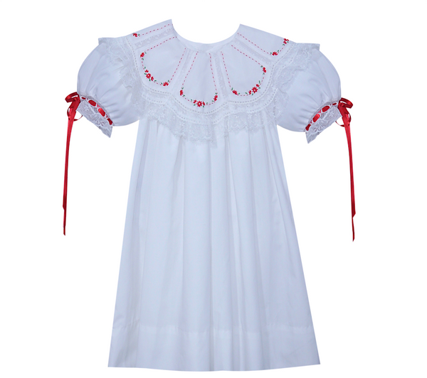 Chandler Dress- Red Embroidery Rose Buds