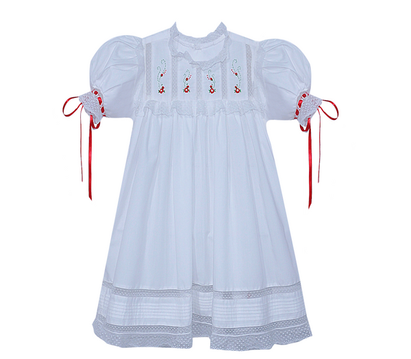 Frankie Dress- Red Christmas Embroidery Buds