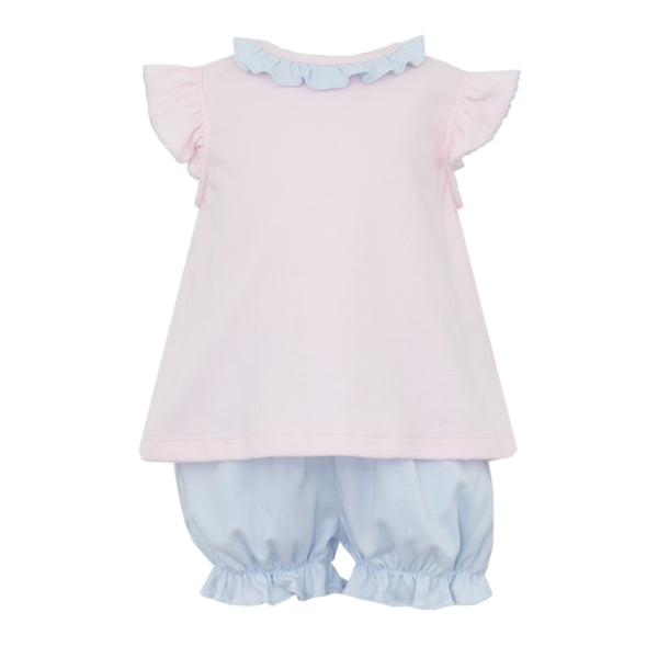 Bella Knit Ruffle Bloomer Set- Pink & Blue