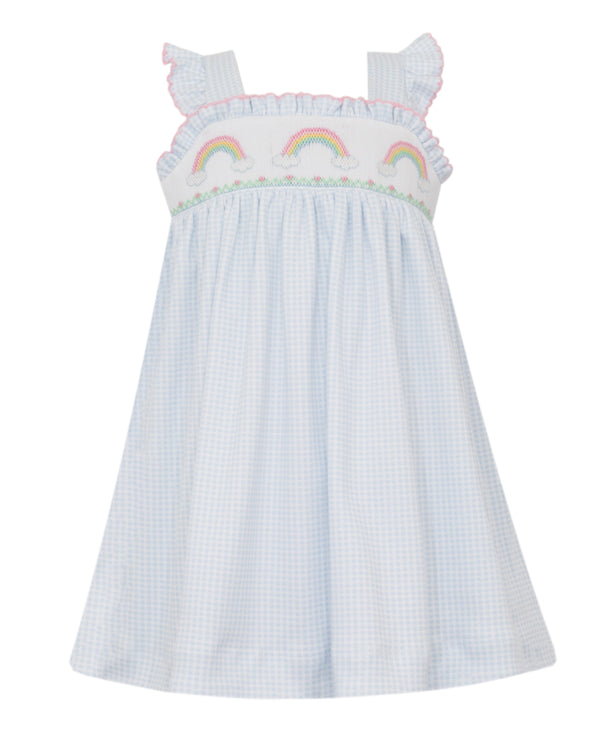 Rainbow Knit Strap Sundress- Lt. Blue Gingham