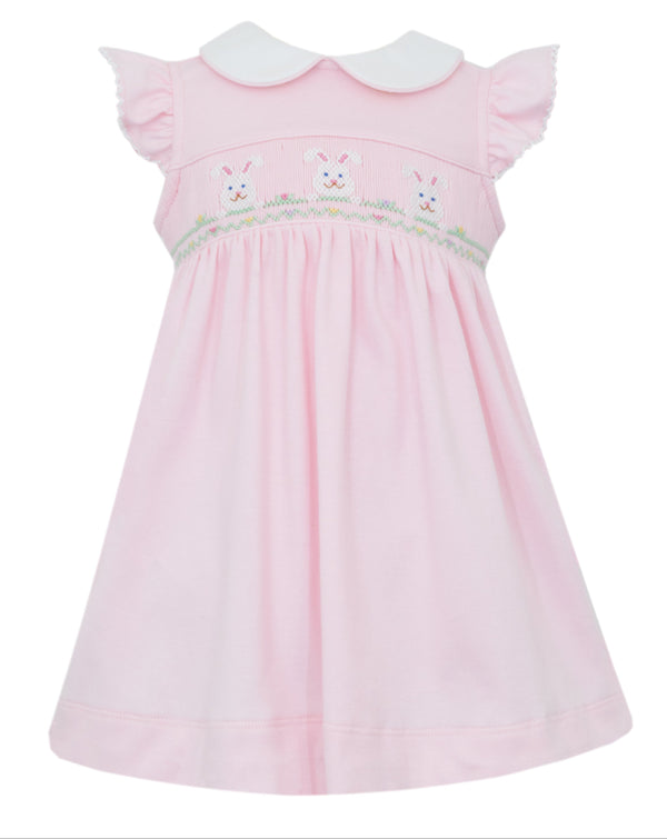 Bunny Face Trio Knit Ruffle Dress- Pink