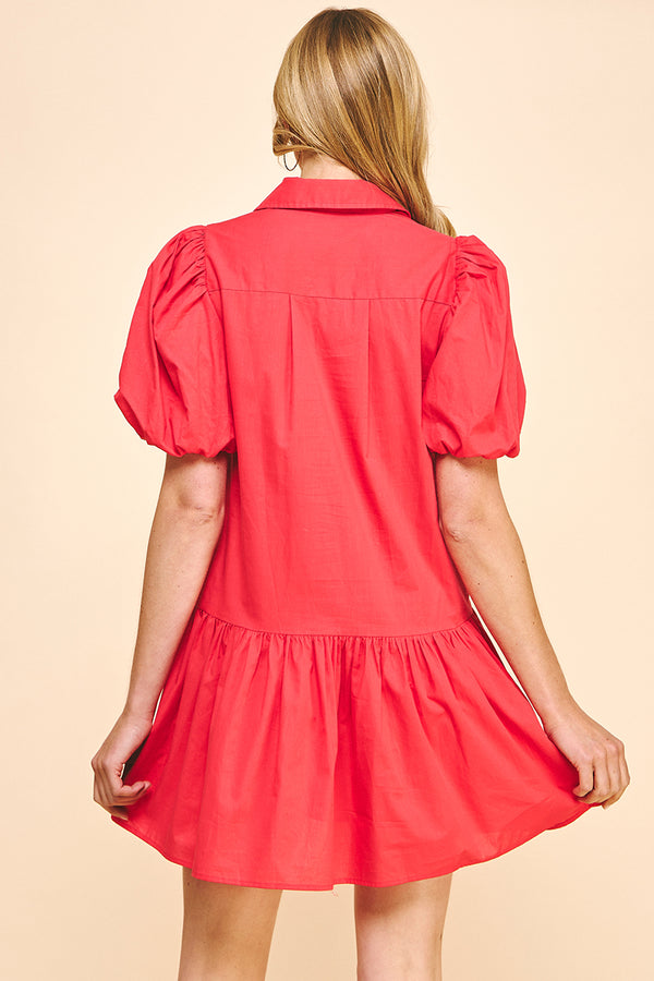 Collared Tiered Mini Dress- Tomato