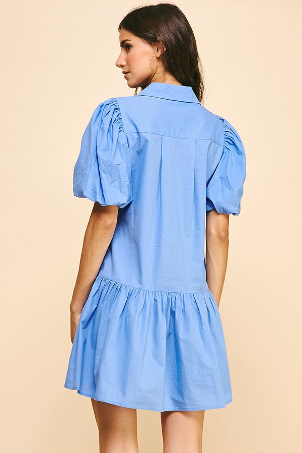 Collared Tiered Mini Dress- Urban Blue