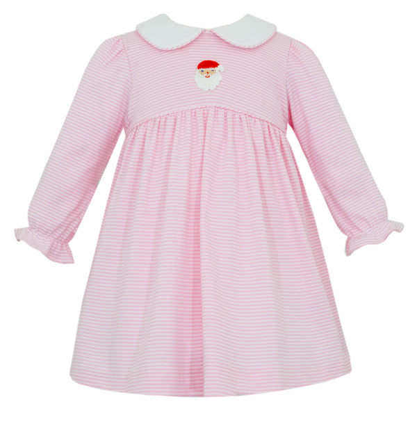 Santa's Face Knit Dress- Pink & White Stripe