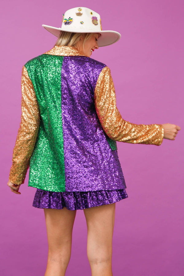 Mardi Gras Color Block Sequin Blazer