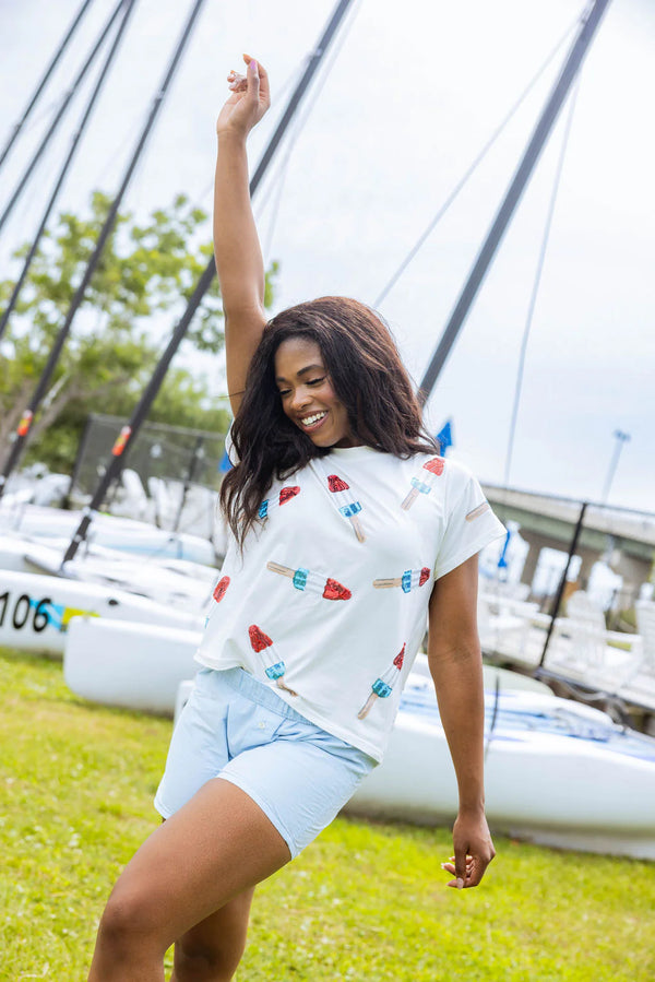 White Scattered Bomb Pop Tee- Women's