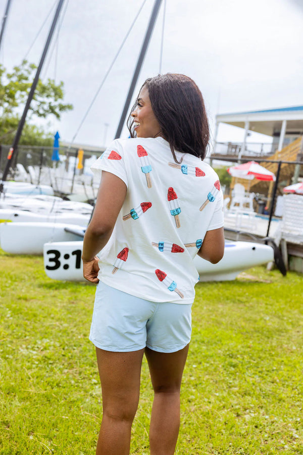 White Scattered Bomb Pop Tee- Women's