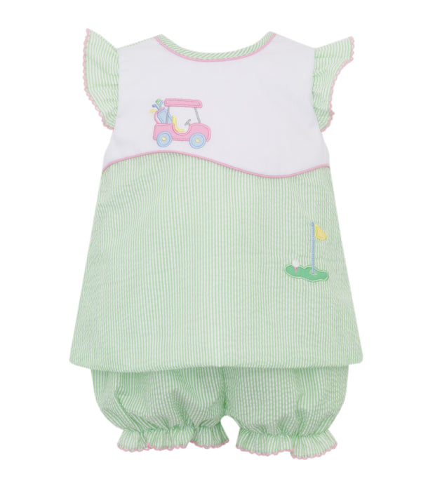 Golf Ruffle Bloomer Set- Green Seersucker Stripe