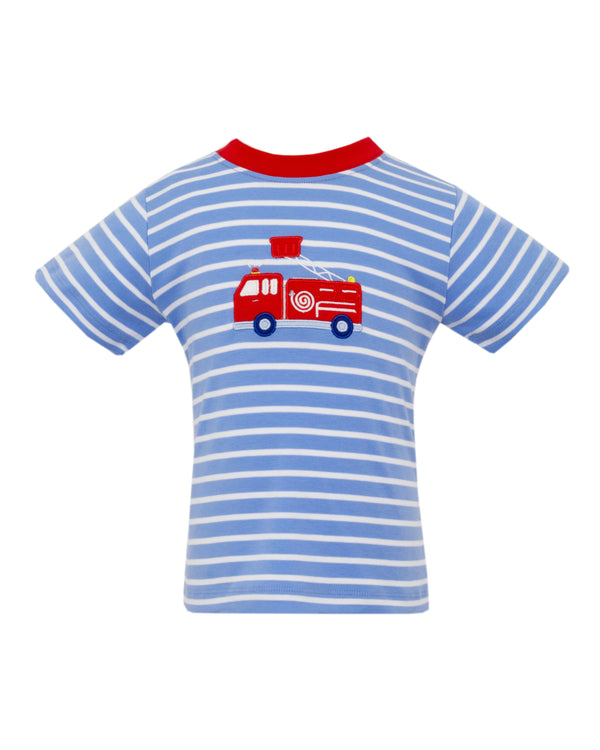 Firetruck Knit T-Shirt- Periwinkle Blue Stripe