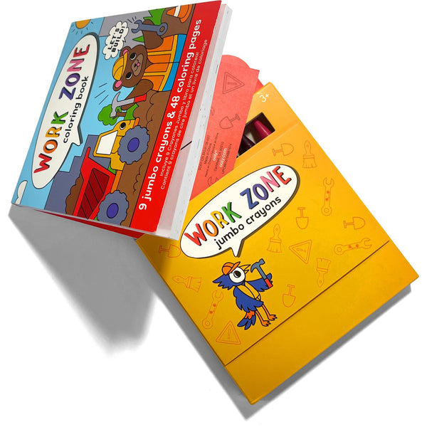 Carry Along! Coloring Book and Crayon Set - Work Zone - Set of 9 Crayons