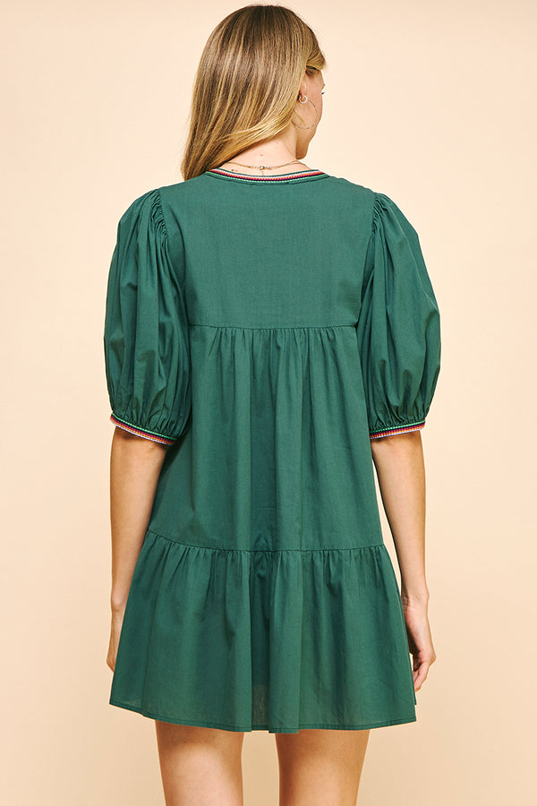 Tape Trim Dress- Hunter Green