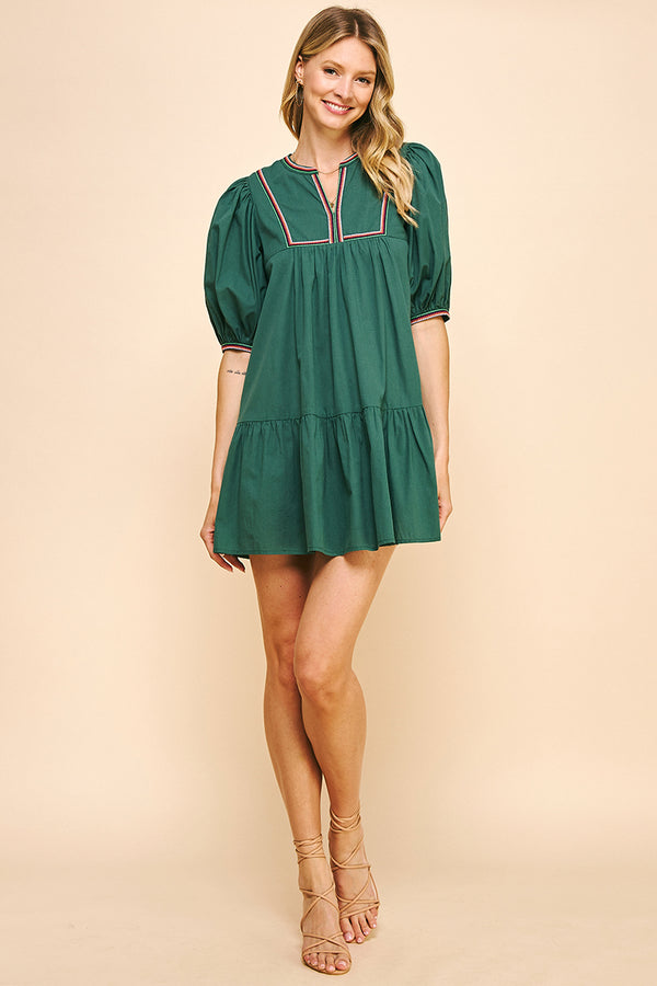 Tape Trim Dress- Hunter Green