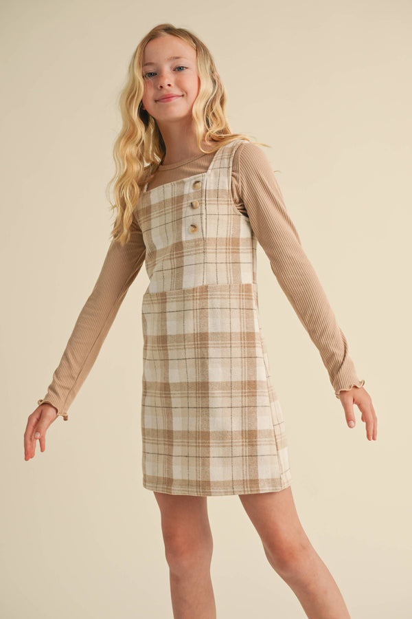 Sheath Dress- Beige Plaid