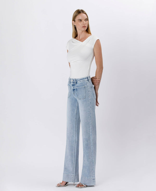 High Rise Trouser Hem Flare Jeans- Women's