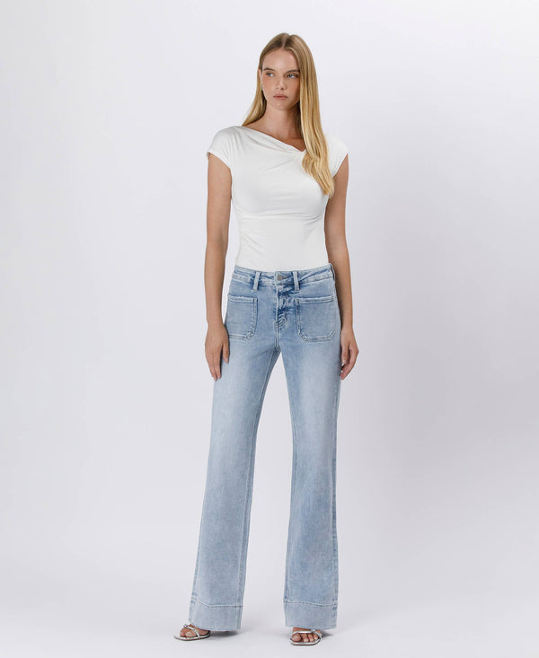 High Rise Trouser Hem Flare Jeans- Women's