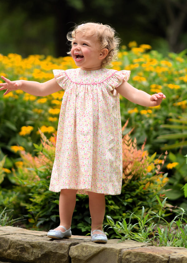 Pink & Yellow Floral Bishop Dress