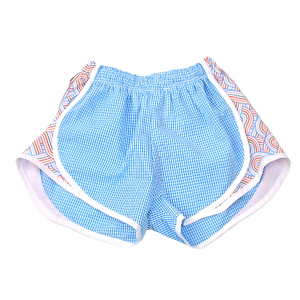 Turquoise Check Shorts (Swirls Side)