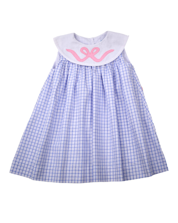 Bow Collar Dress- Blue Check