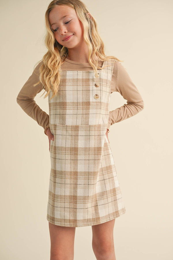 Sheath Dress- Beige Plaid