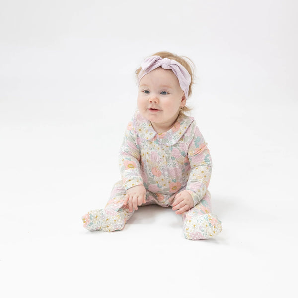 Peonies and Roses- Smocked Peter Pan Footie