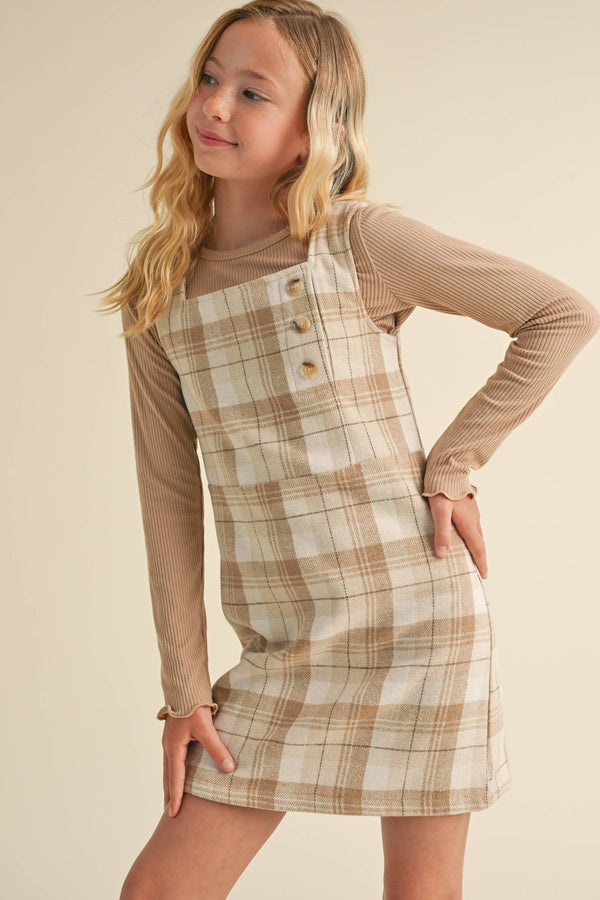 Sheath Dress- Beige Plaid