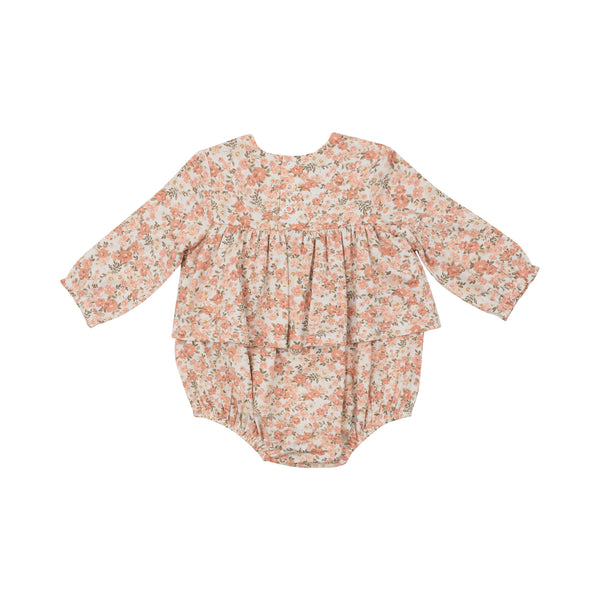 Sweet Rose Calico- L/S Smocked Ruffle Bubble W/ Skirt