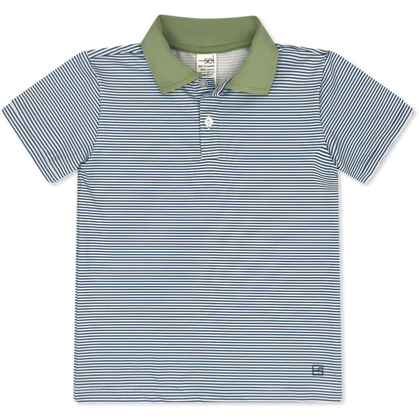 Parker Polo- Baton Rouge Blue Mini Stripe, Pistachio Green