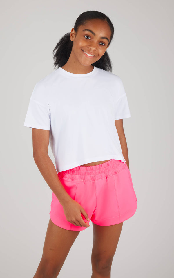 Boxy T-Shirt Short Set: White/Knockout Pink