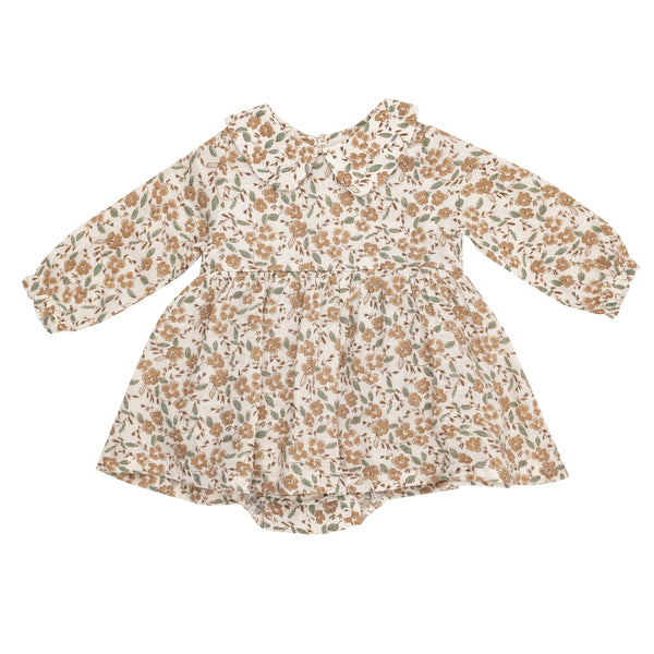 Bitty Brown Floral- Peter Pan Collar Bubble W/ Skirt