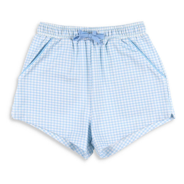 Gameday Check Shrimp Shorts- Light Blue