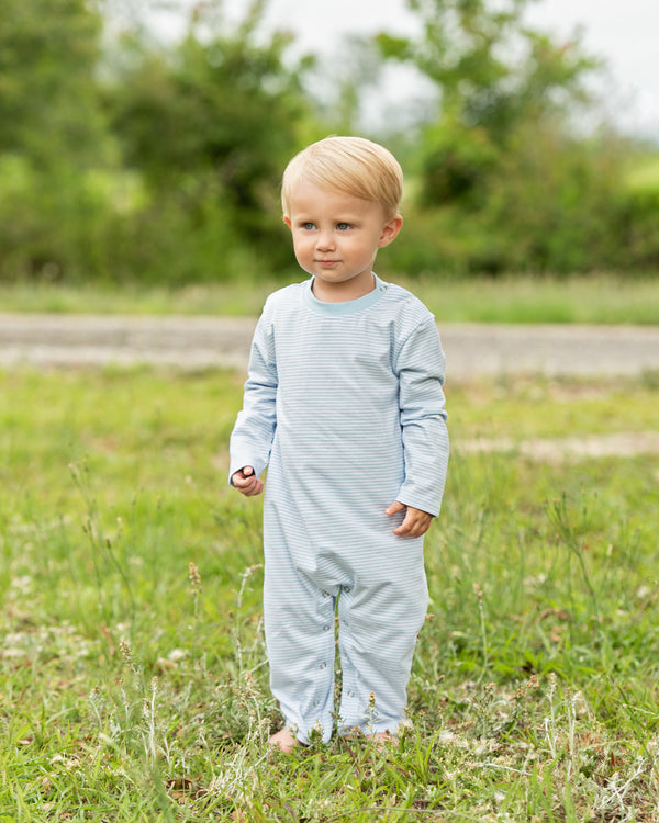 James LS Romper- Light Blue Stripe