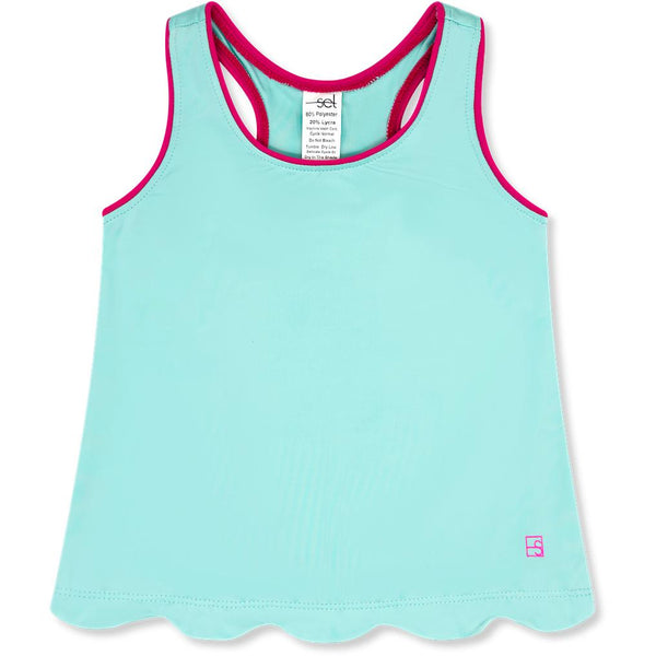 Anna Scallop Tank- Totally Turquoise, Power Pink