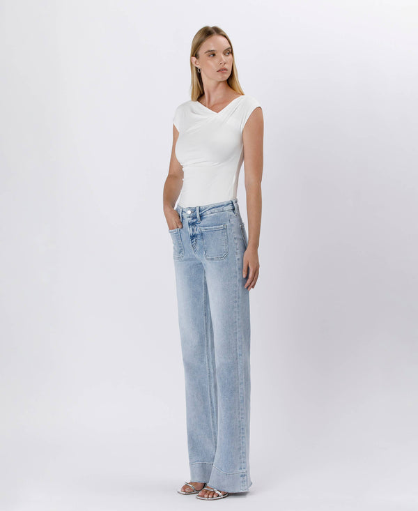 High Rise Trouser Hem Flare Jeans- Women's