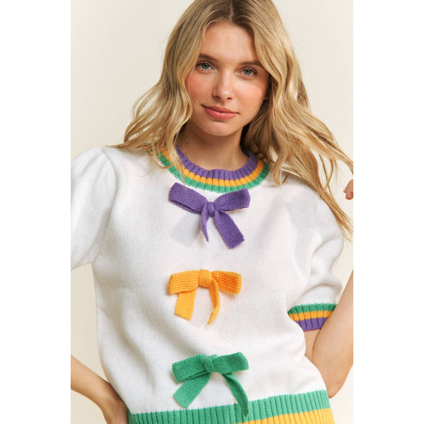 Mardi Gras Bow Pullover Top