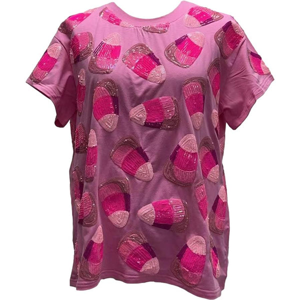 Pink Candy Corn Tee- Women's