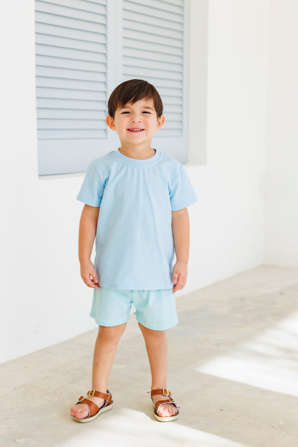 Drew Short Set- Light Blue with Mint Stripe