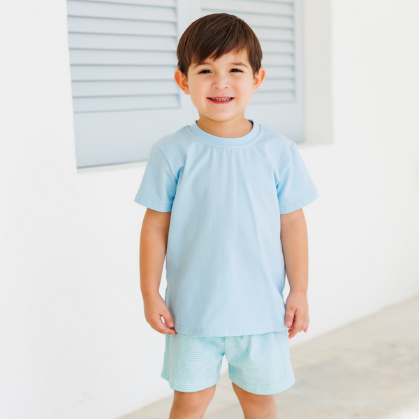 Drew Short Set- Light Blue with Mint Stripe