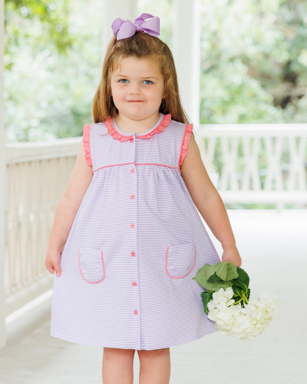 Harper Dress- Purple Stripe and Pink