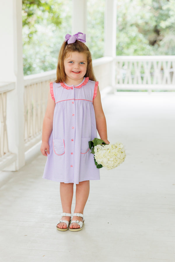 Harper Dress- Purple Stripe and Pink