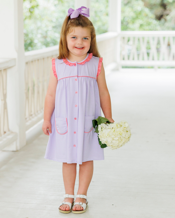 Harper Dress- Purple Stripe and Pink