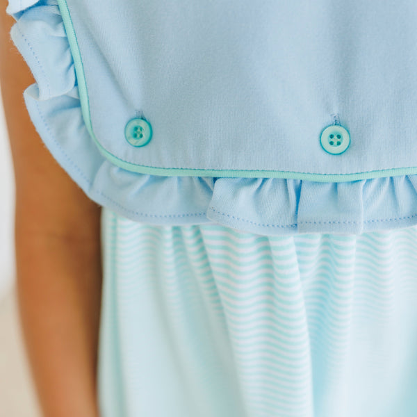 Amelia Dress- Light Blue with Mint Stripe