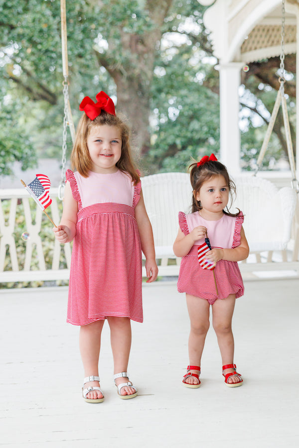 Sophia Dress- Pink with Red Stripe