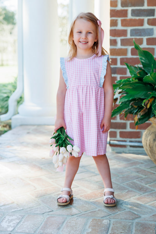 Evie Dress- Pink Gingham and Light Blue