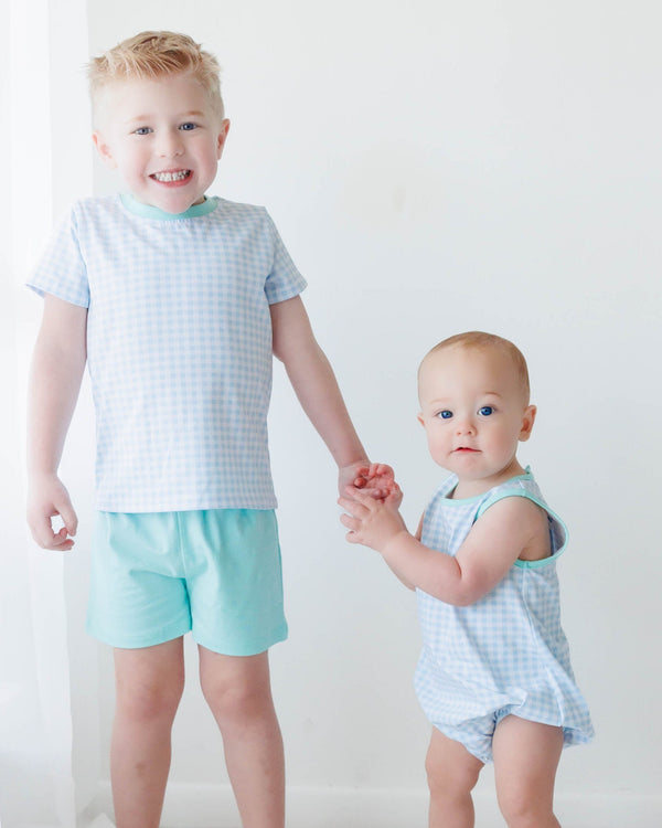 Avery Bubble- Blue Gingham and Mint