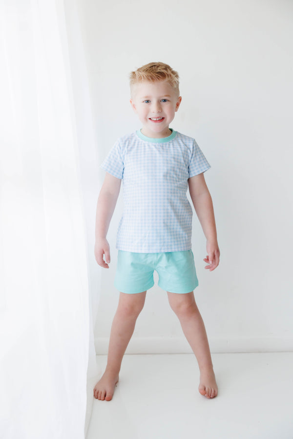 Blue Gingham and Mint Short Set