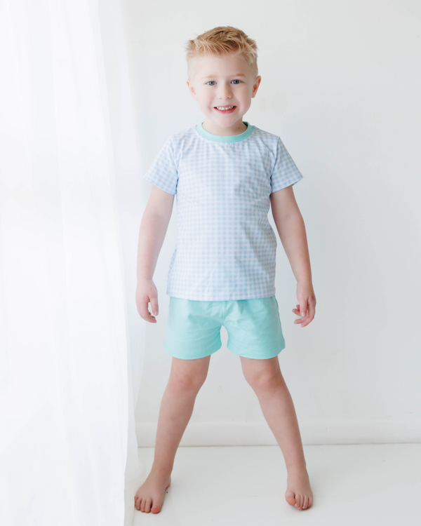 Blue Gingham and Mint Short Set