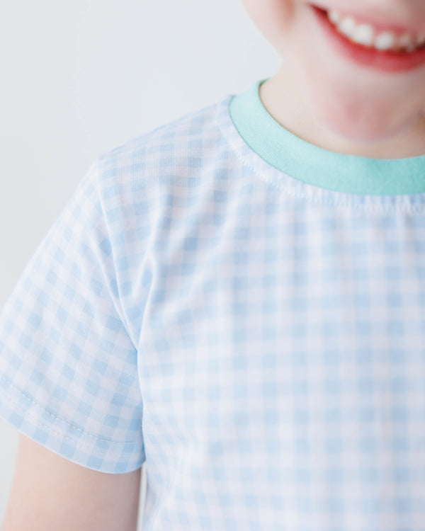 Blue Gingham and Mint Short Set