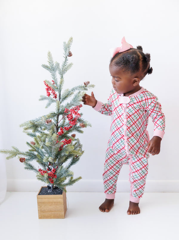 Merry & Bright Christmas Plaid Ruffle Romper